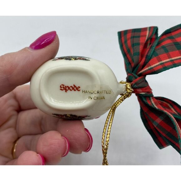 Spode Miniature Christmas Tree Pitcher Ornament W/ Plaid Bow & Gold Hanging Stri - Picture 7 of 11